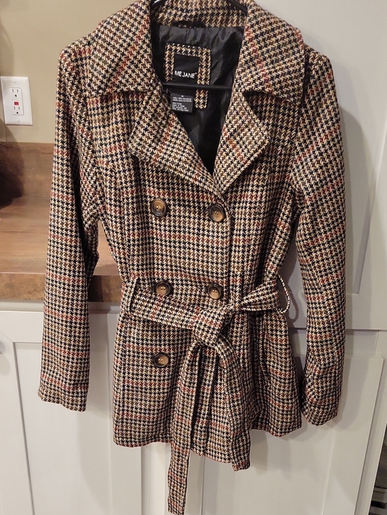 Me Jane Jackets & Blazers - Me Jane Brown Multi Houndstooth Belted Trench Coat